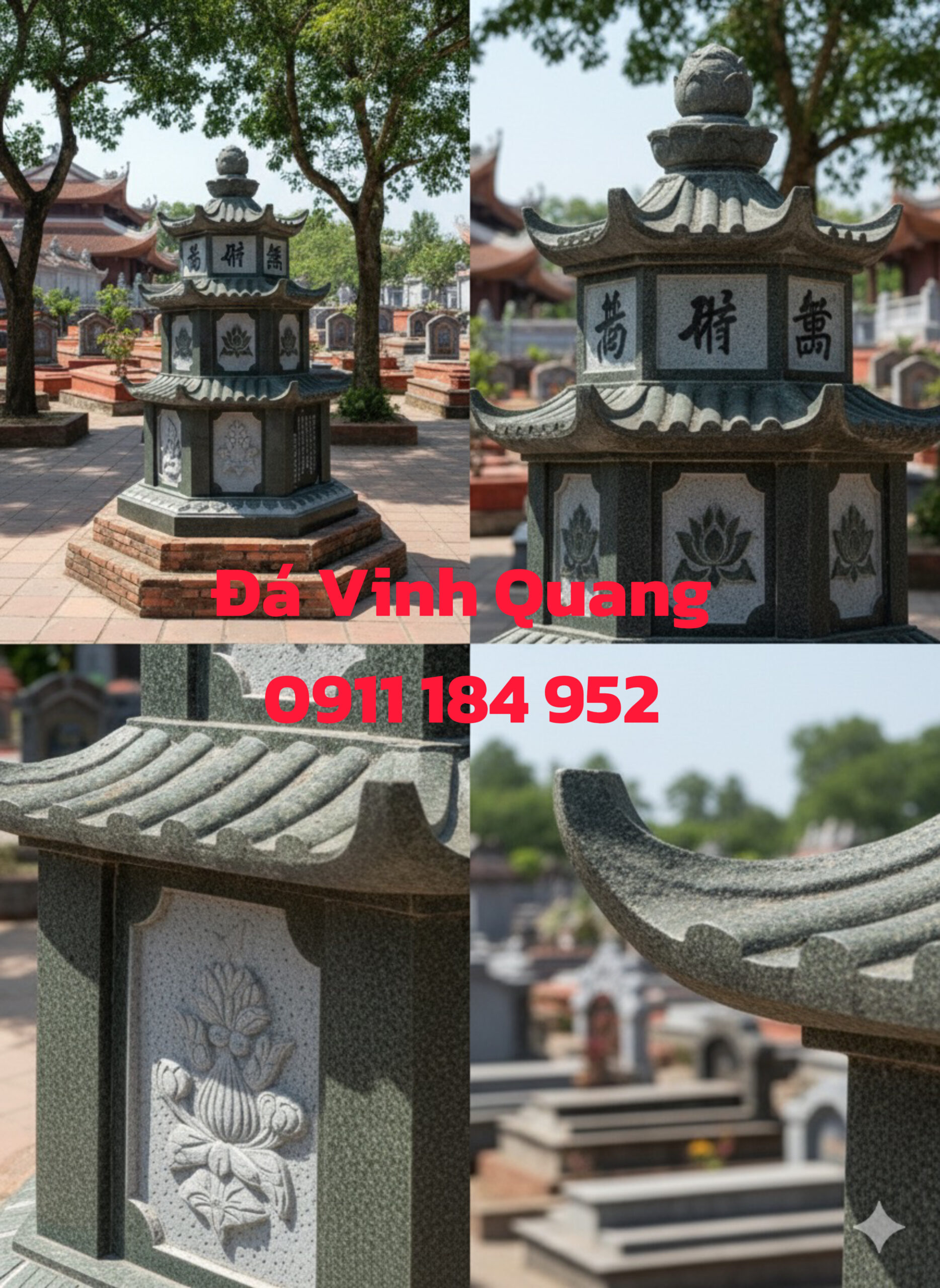 Mộ Tháp Đá Thờ Tro Cốt 2 Tháp đá thờ tro cốt 3 tầng hoa sen bằng đá xanh Ninh Bình