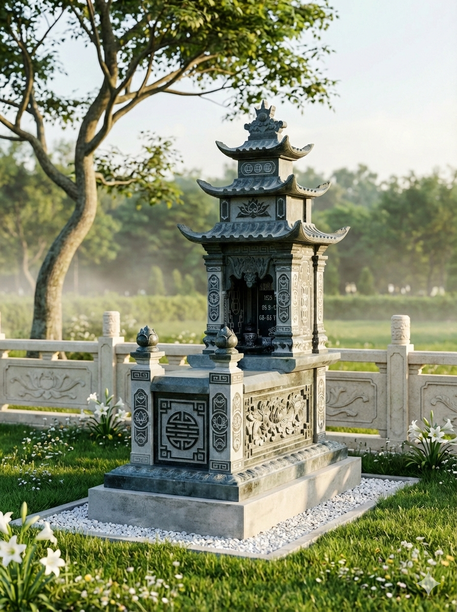 Mộ Đá Xanh Nguyên Khối Chạm Khắc Hoa Văn – Đá Tự Nhiên