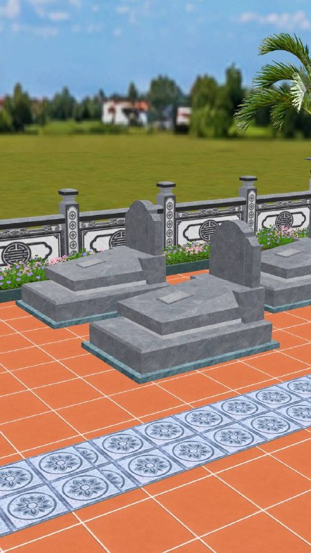 Khuôn viên lăng mộ đá xanh đen, bố cục chuẩn khu đất 8x15m, kích thước 500x500x375 cm, chế tác tại Ninh Vân 20 Khuôn viên lăng mộ đá xanh đen gồm lăng thờ, lan can, cổng tứ trụ và mộ tam cấp - ảnh 5